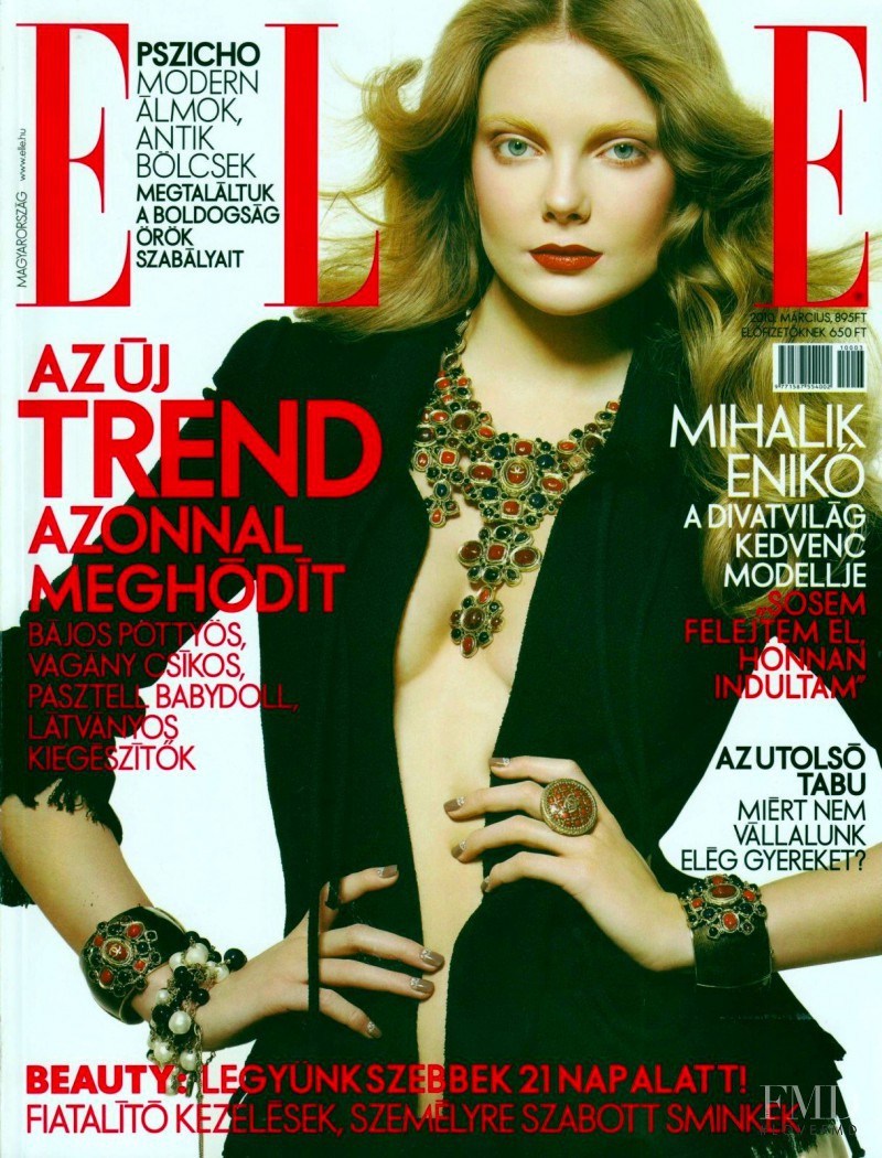 Eniko Mihalik featured on the Elle Hungary cover from March 2010