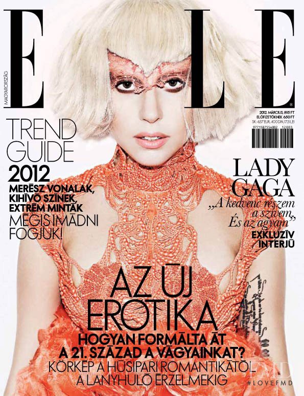 Lady Gaga featured on the Elle Hungary cover from March 2012