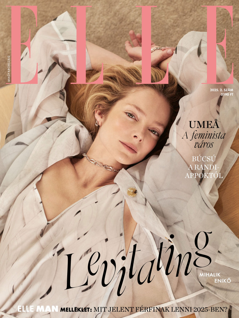 Eniko Mihalik featured on the Elle Hungary cover from May 2025