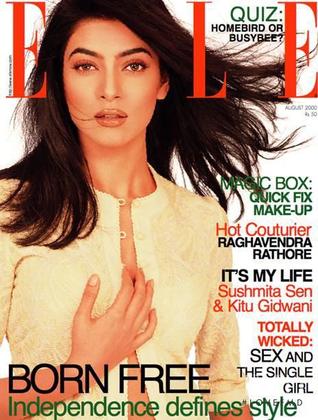 Sushmita Sen featured on the Elle India cover from August 2000