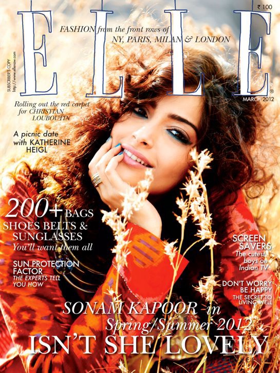 Sonam Kapoor featured on the Elle India cover from March 2012