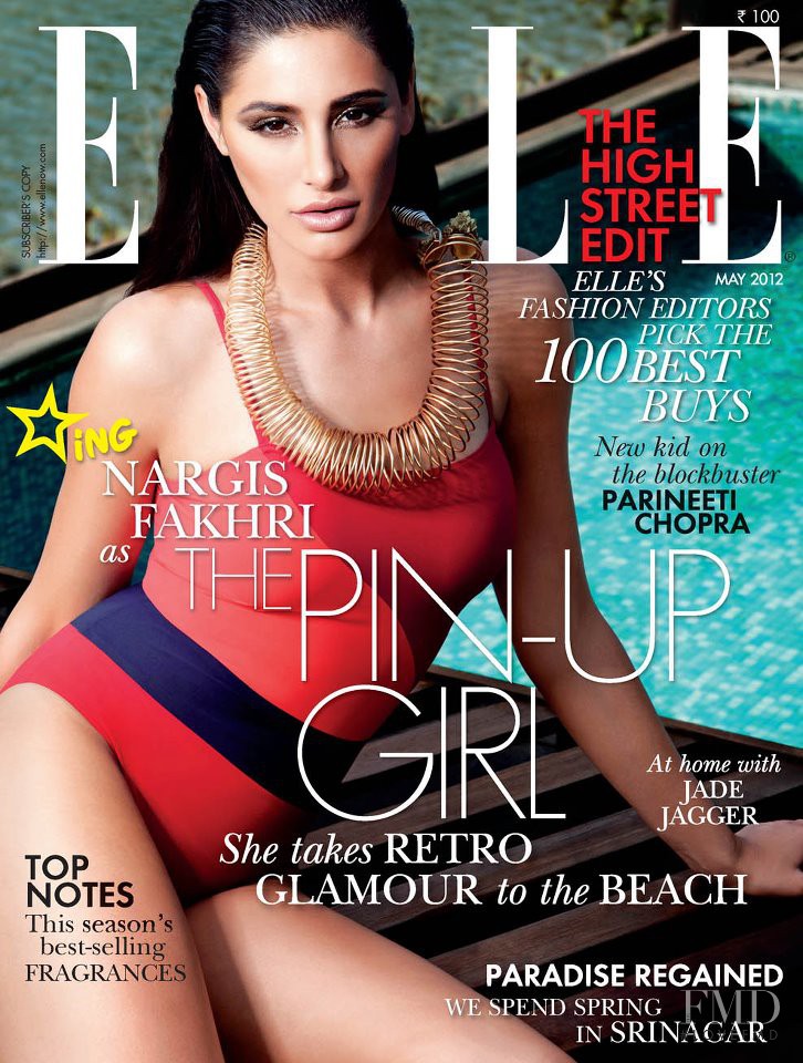 Nargis Fakhri featured on the Elle India cover from May 2012