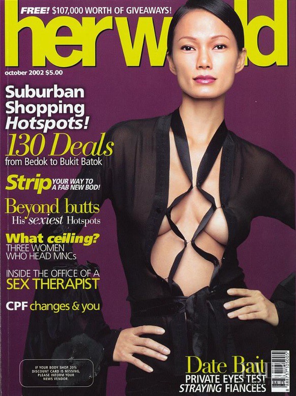Nora Ariffin featured on the Her World Malaysia cover from October 2002