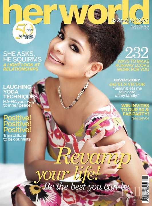 Jacyln Victor featured on the Her World Malaysia cover from August 2010