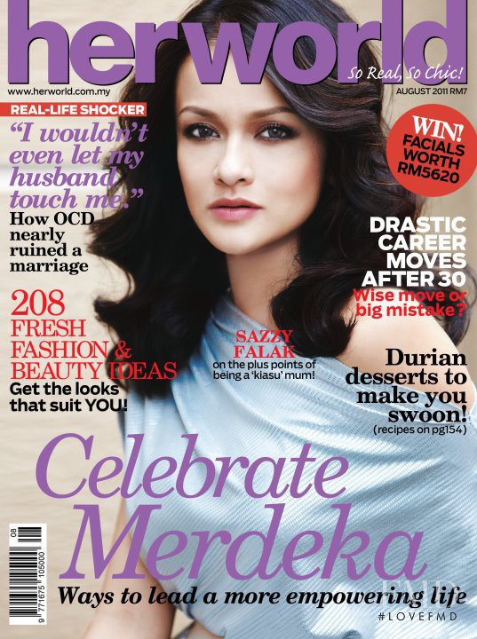 Sazzy Falak featured on the Her World Malaysia cover from August 2011