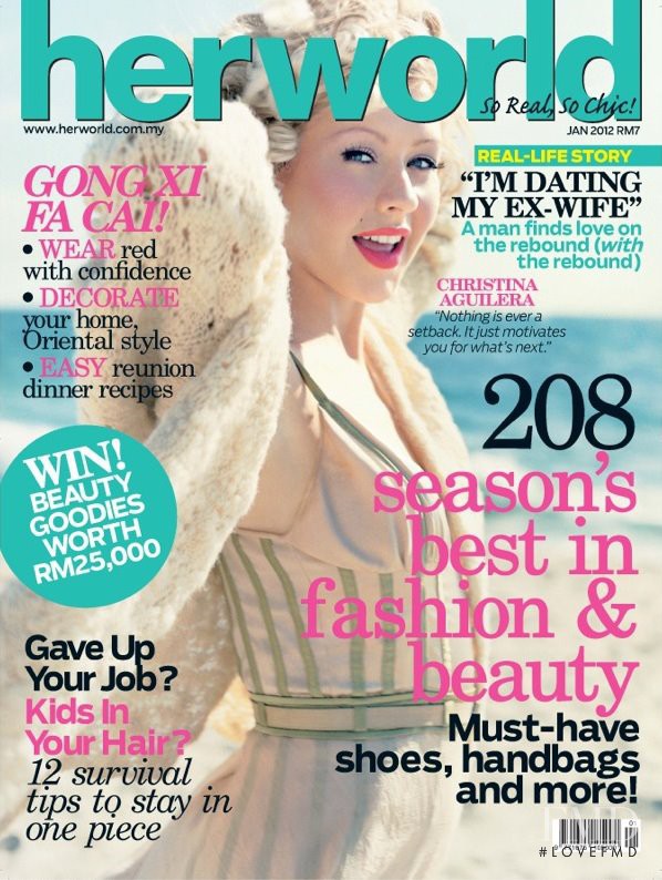 Christina Aguilera featured on the Her World Malaysia cover from January 2012