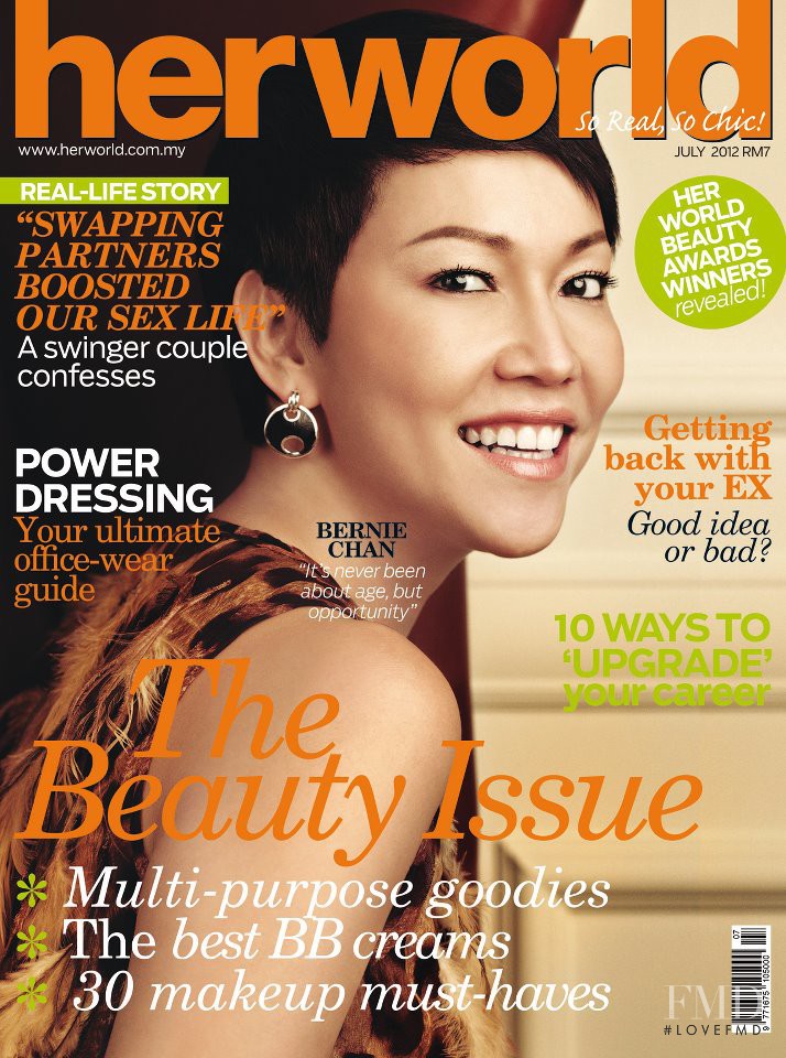 Bernie Chan featured on the Her World Malaysia cover from July 2012