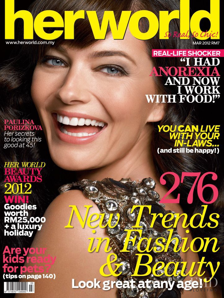 Paulina Porizkova featured on the Her World Malaysia cover from March 2012