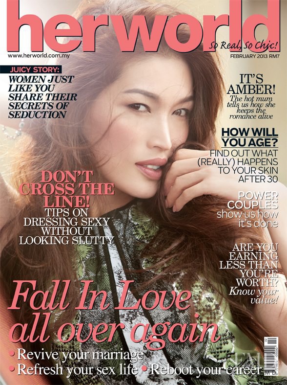 Amber Chia featured on the Her World Malaysia cover from February 2013