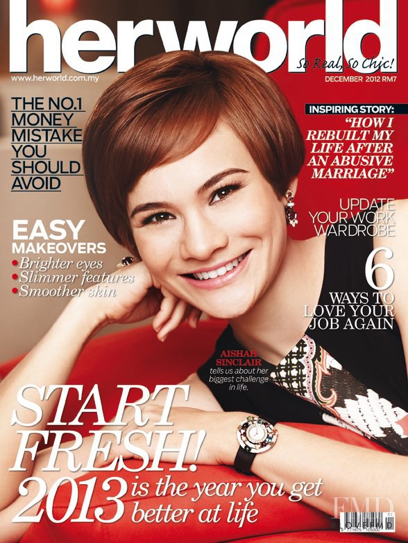Aishar Sinclair featured on the Her World Malaysia cover from January 2013