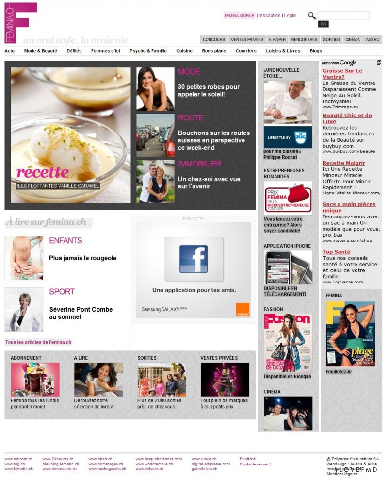  featured on the Femina.ch screen from April 2010