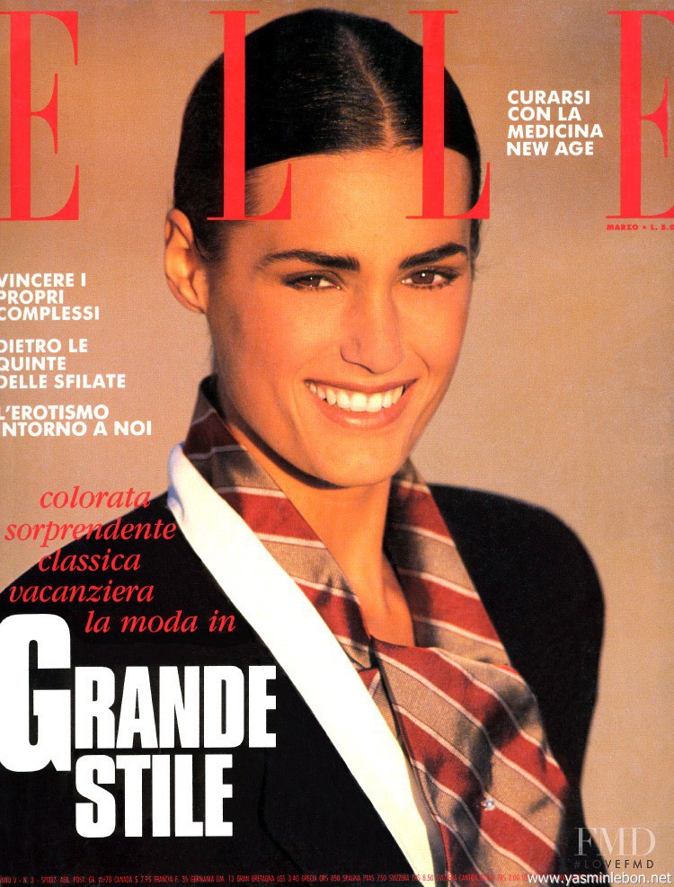 Yasmin Le Bon featured on the Elle Italy cover from March 1991