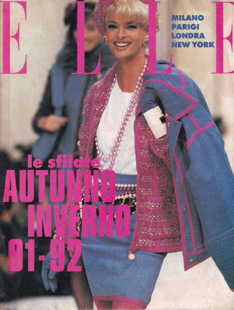 Linda Evangelista featured on the Elle Italy cover from September 1991