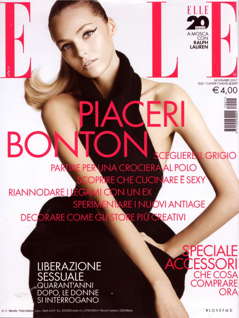 Valentina Zelyaeva featured on the Elle Italy cover from November 2007