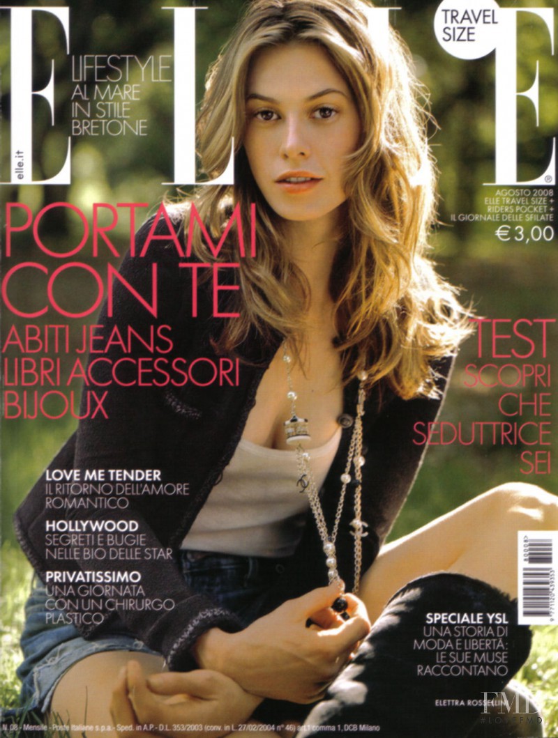 Elettra Rossellini featured on the Elle Italy cover from August 2008