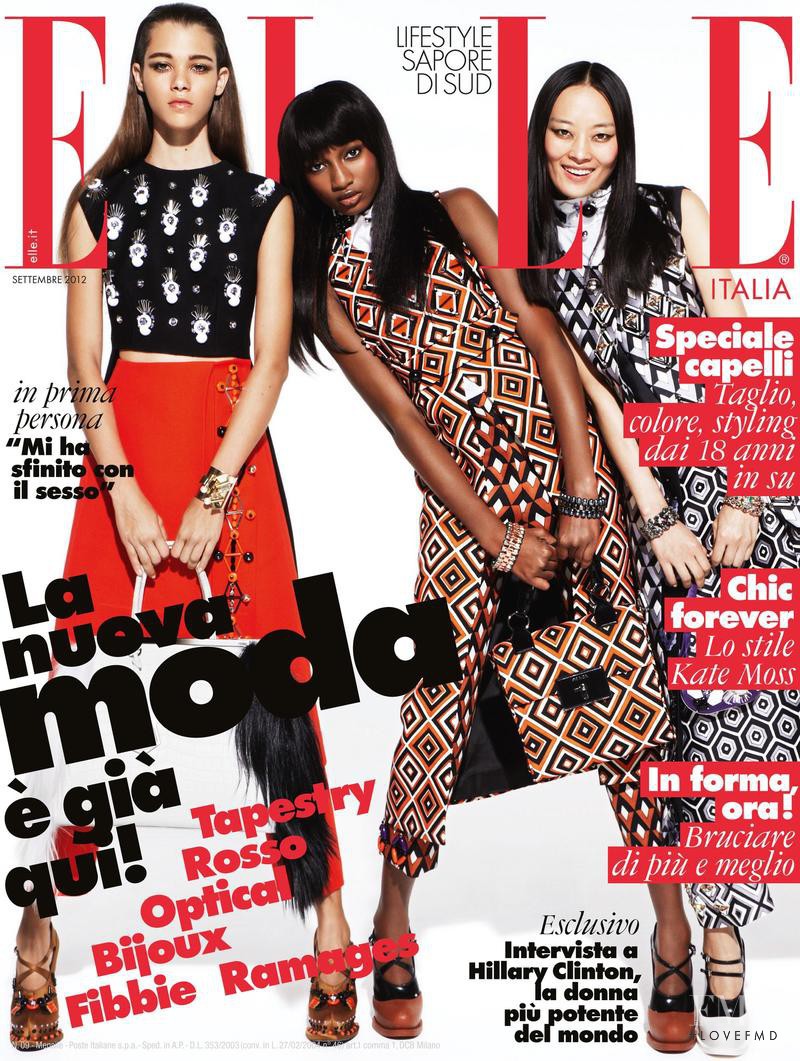 Shena Moulton, Pauline Hoarau, Xiao Xing Li featured on the Elle Italy cover from September 2012