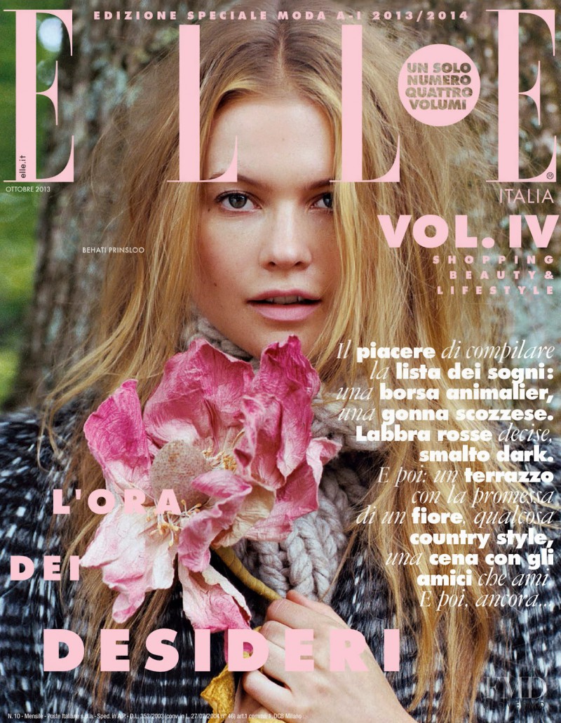 Behati Prinsloo featured on the Elle Italy cover from October 2013