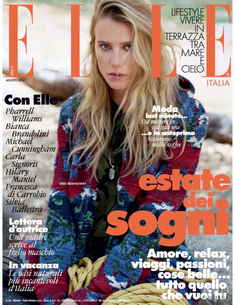 Dree Hemingway featured on the Elle Italy cover from August 2014