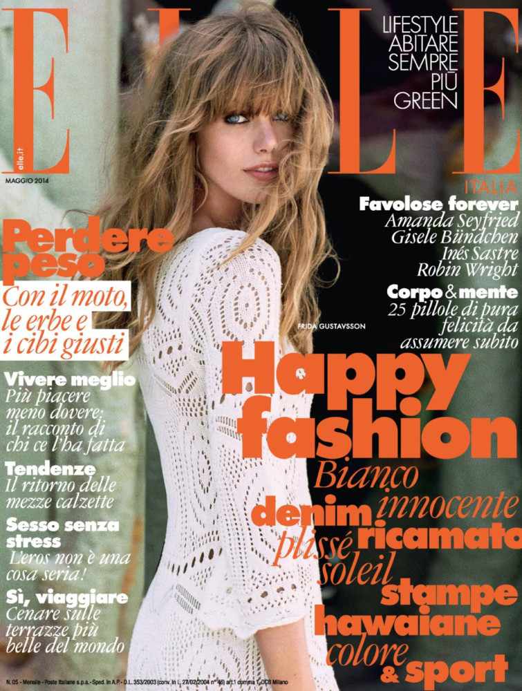 Frida Gustavsson featured on the Elle Italy cover from May 2014
