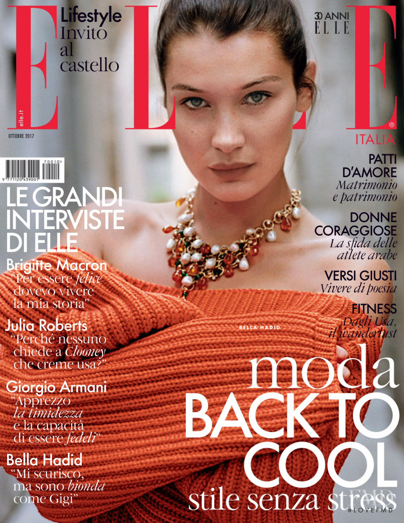 Bella Hadid featured on the Elle Italy cover from October 2017