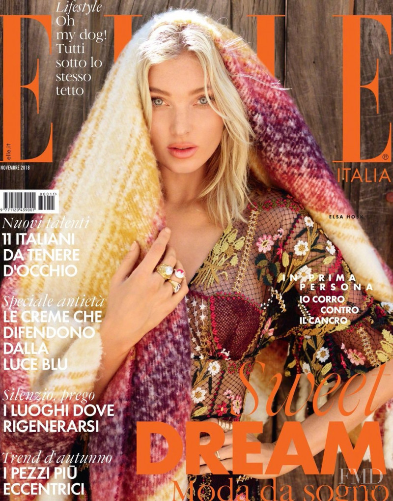 Elsa Hosk featured on the Elle Italy cover from November 2018