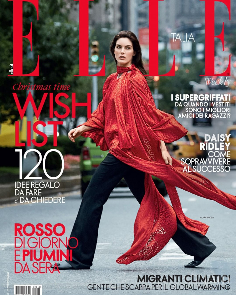 Hilary Rhoda featured on the Elle Italy cover from December 2019