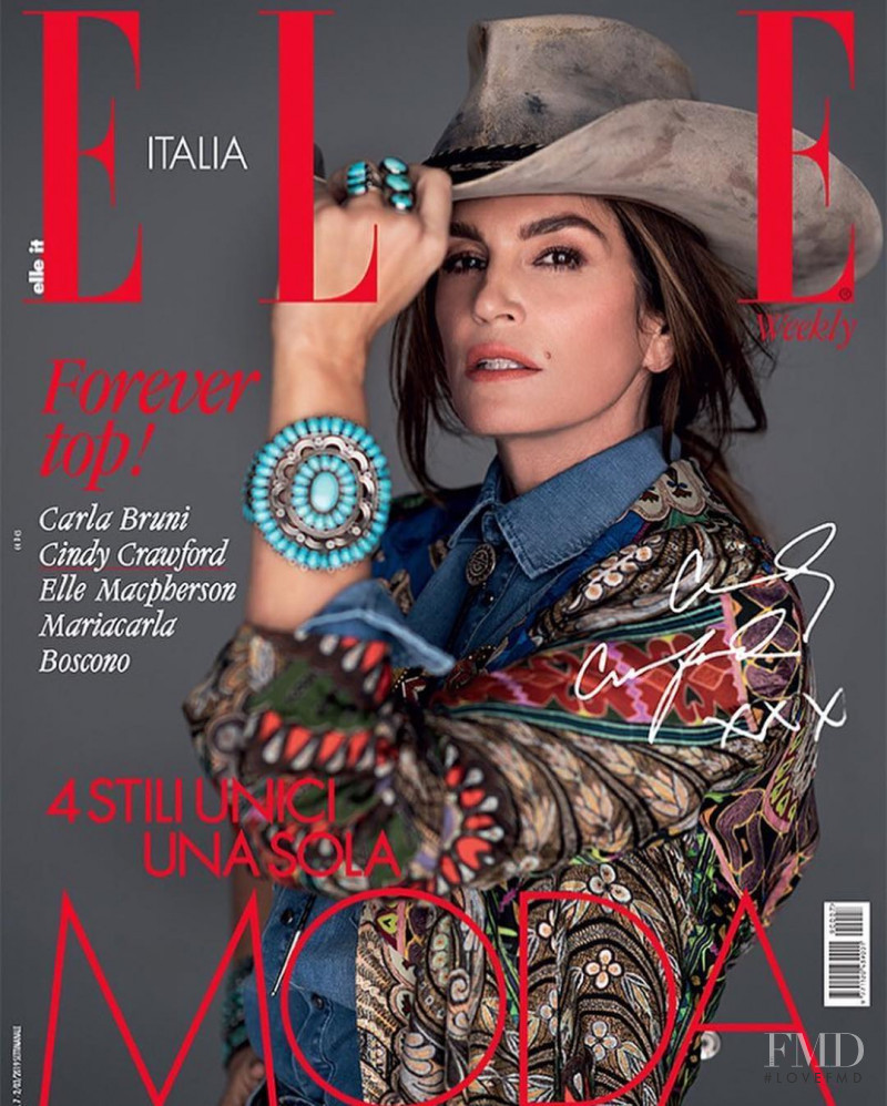 Cindy Crawford featured on the Elle Italy cover from February 2019