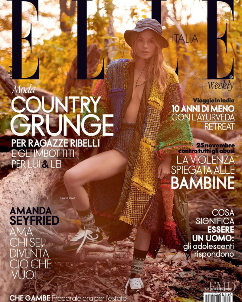 Camille Rowe featured on the Elle Italy cover from November 2019