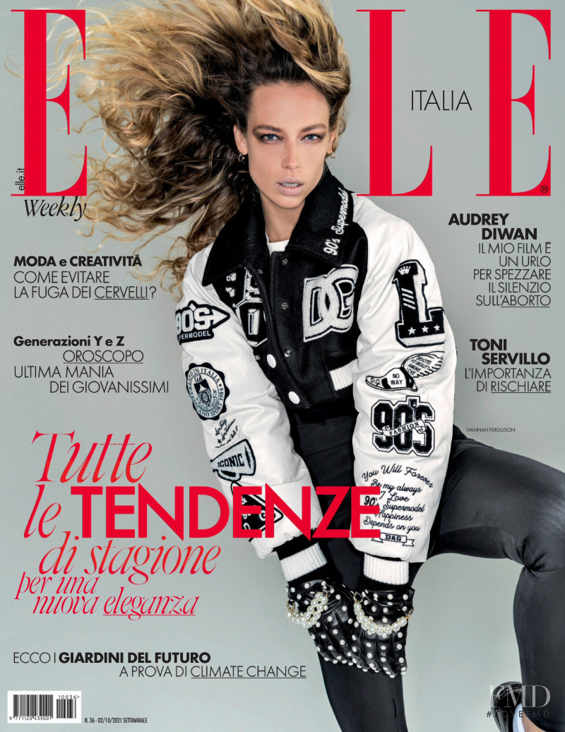 Hannah Ferguson featured on the Elle Italy cover from October 2021