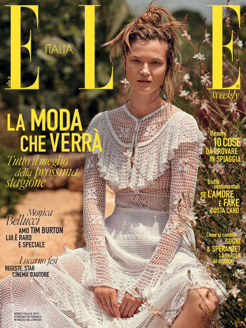 Kasia Struss featured on the Elle Italy cover from August 2023