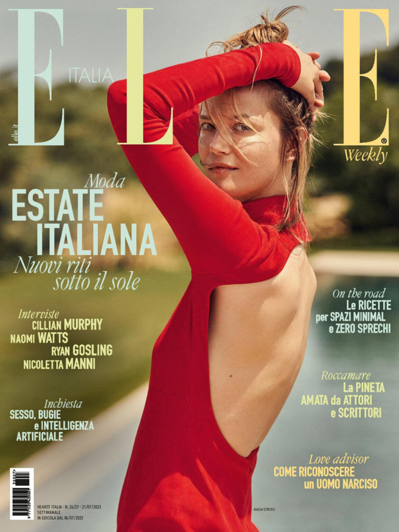 Kasia Struss featured on the Elle Italy cover from July 2023