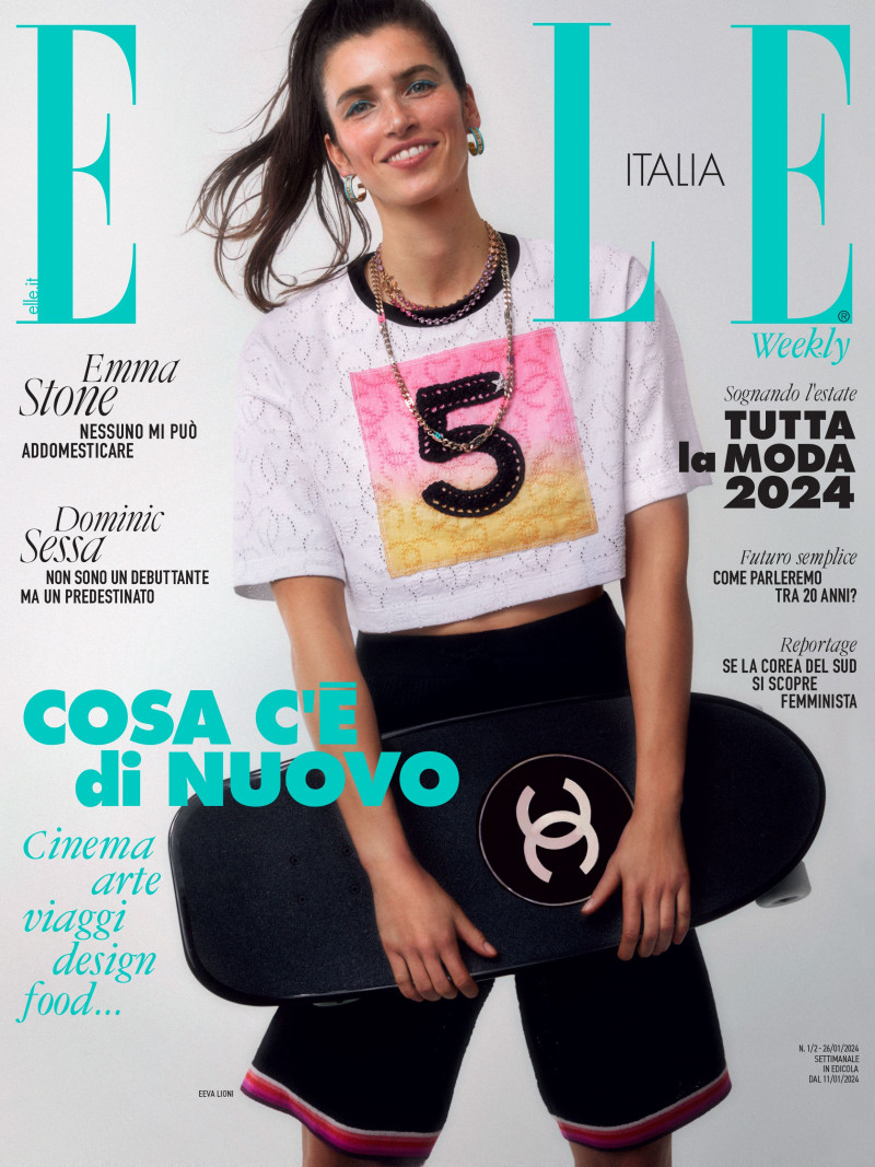 Eeva Lioni featured on the Elle Italy cover from January 2024