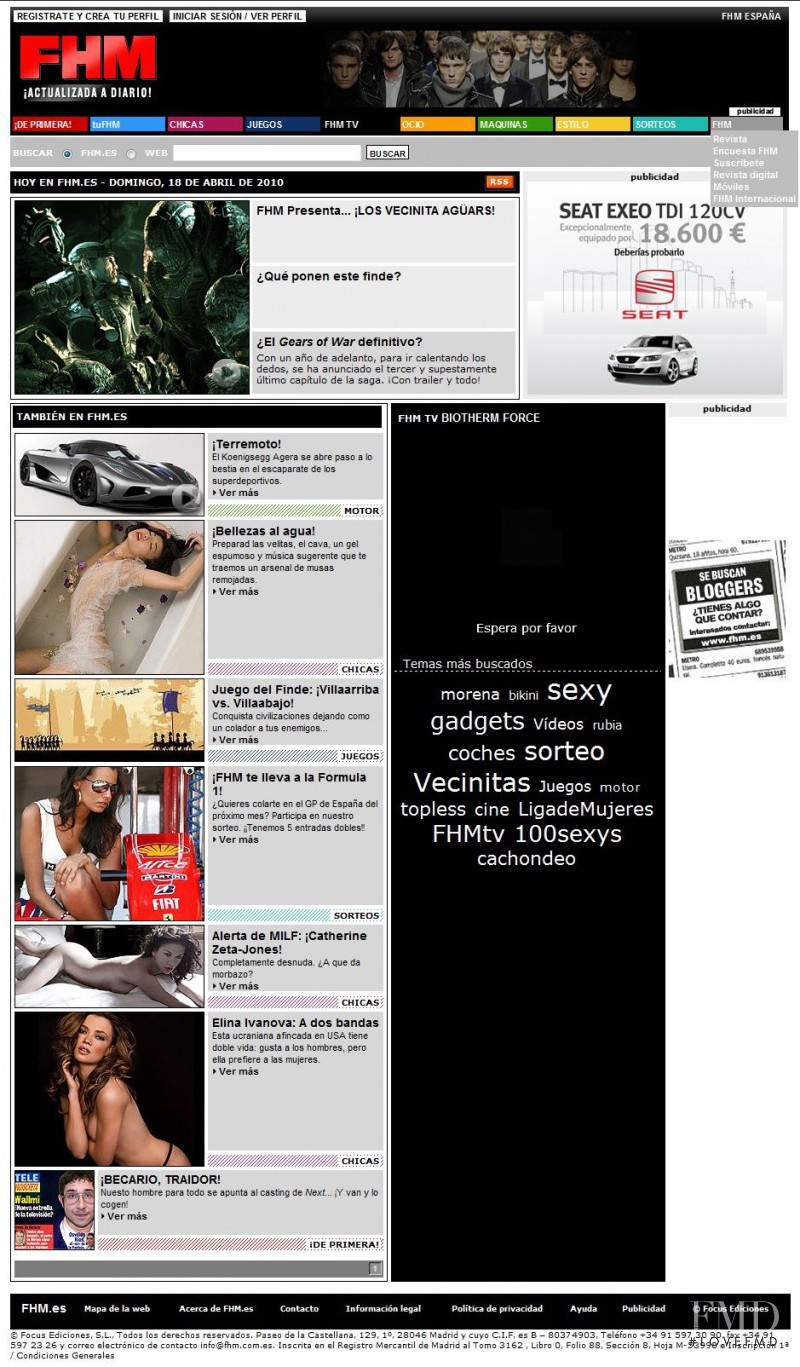  featured on the FHM.es screen from April 2010