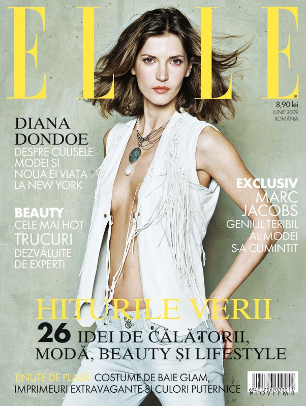 Diana Dondoe featured on the Elle Romania cover from June 2009