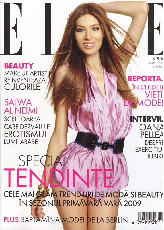 Laura Gorun featured on the Elle Romania cover from March 2009