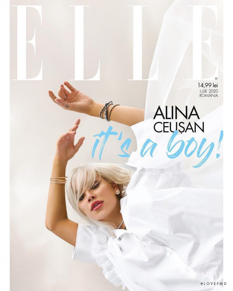 Alina Ceusan featured on the Elle Romania cover from July 2020