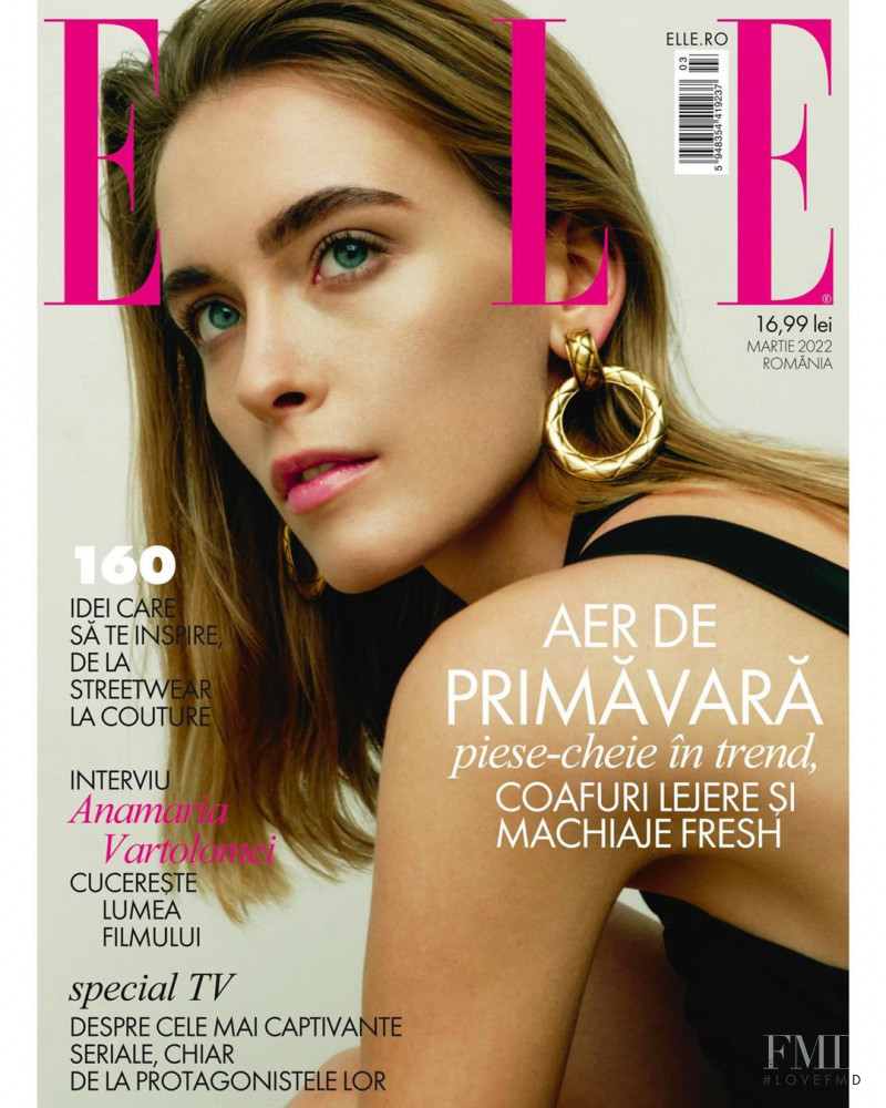 Anastasia Bers featured on the Elle Romania cover from March 2022