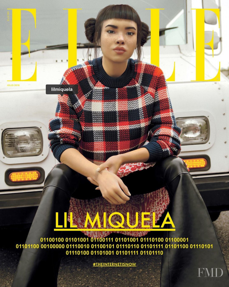 Lil Miquela featured on the Elle Mexico cover from July 2019