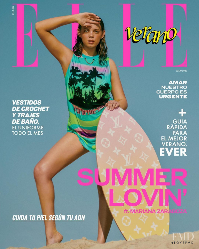 Mariana Zaragoza featured on the Elle Mexico cover from July 2022