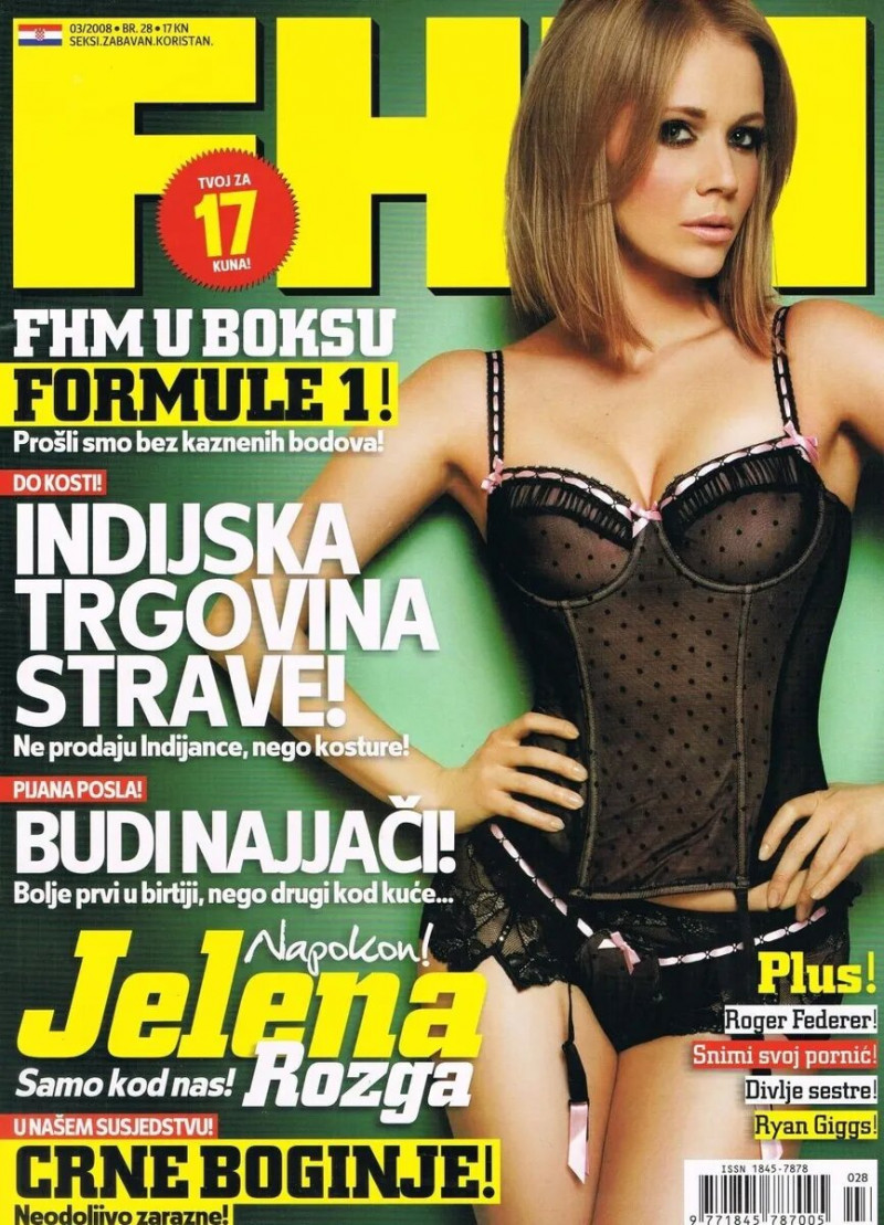 Jelena Rozga featured on the FHM Croatia cover from March 2008