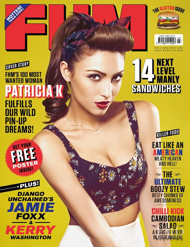 Patricia K featured on the FHM Malaysia cover from March 2013