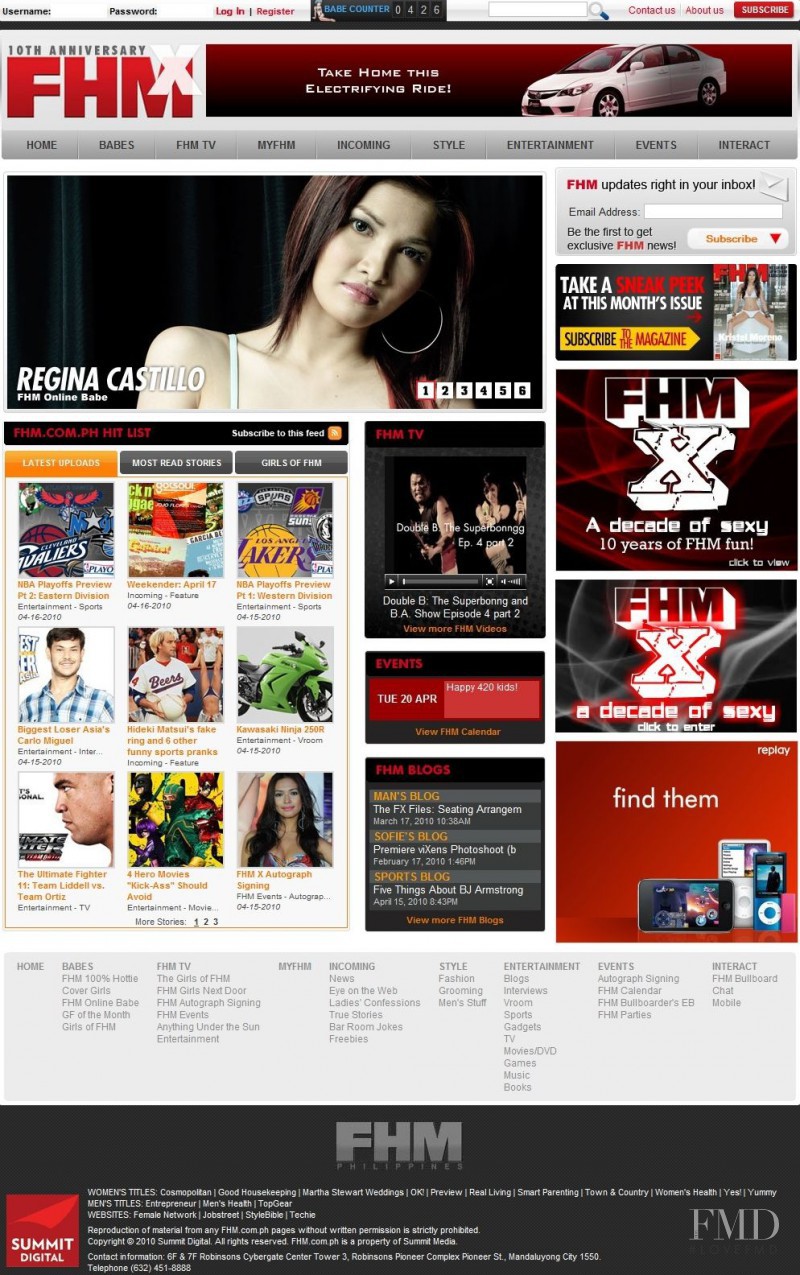  featured on the FHM.com.ph screen from April 2010
