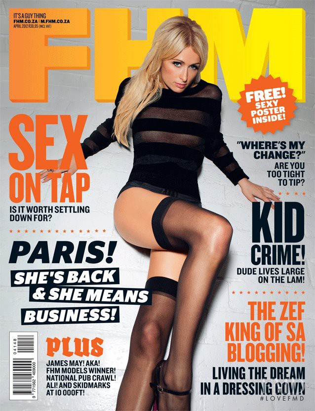 Paris Hilton featured on the FHM South Africa cover from April 2012