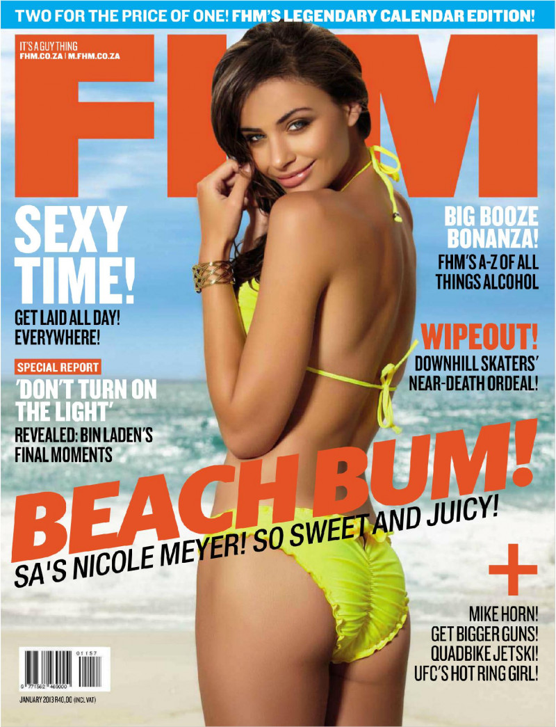 Nicole Meyer featured on the FHM South Africa cover from January 2013