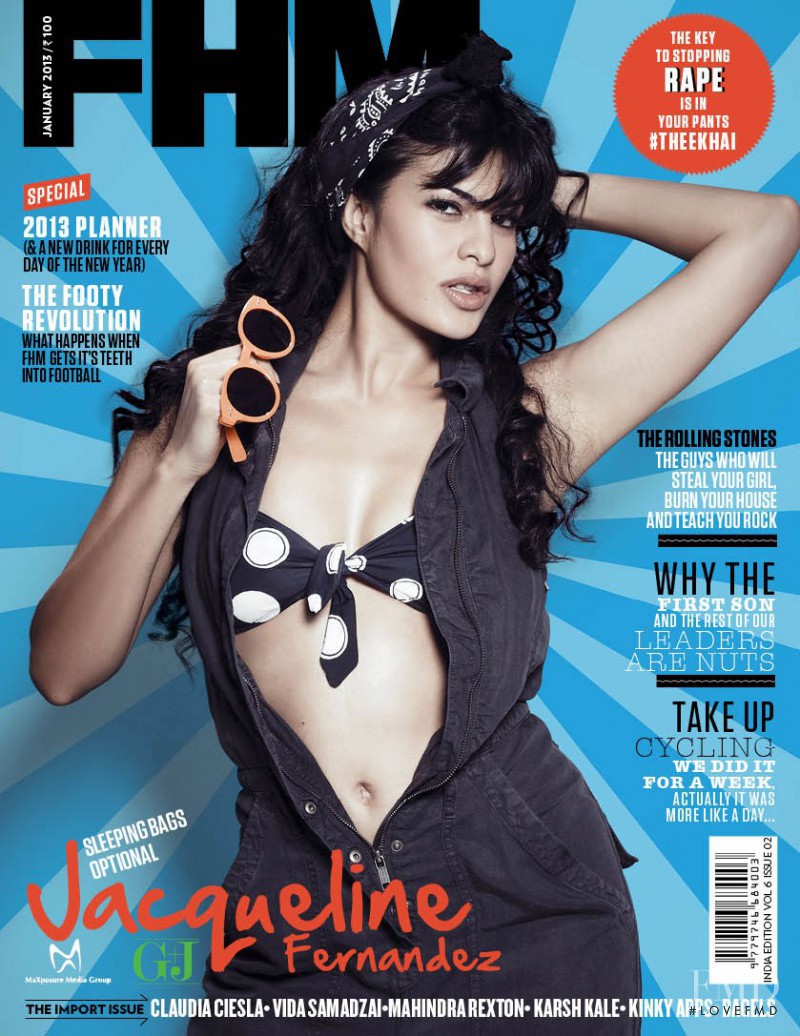 Jacqueline Fernandez featured on the FHM India cover from January 2013