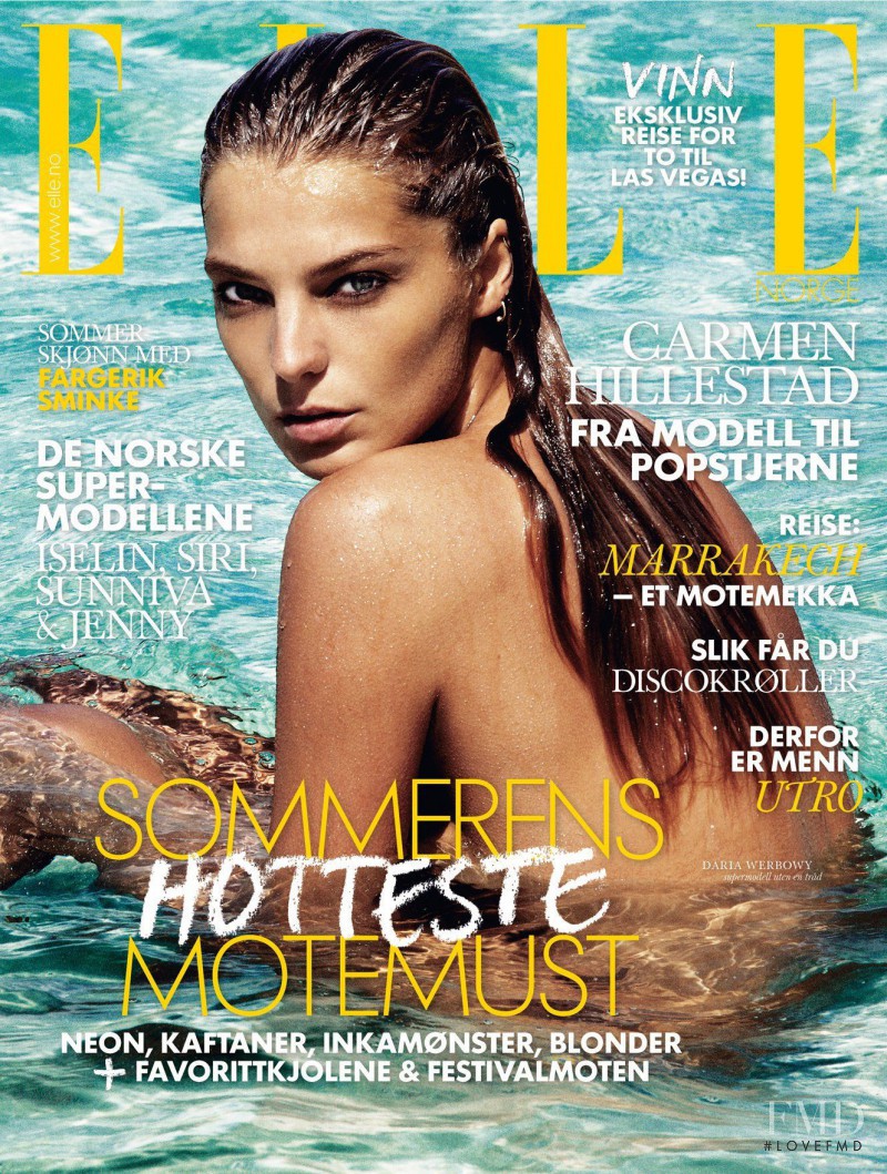 Daria Werbowy featured on the Elle Norway cover from July 2011