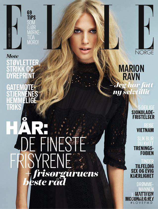 Laura Julie Schwab Holm featured on the Elle Norway cover from October 2014