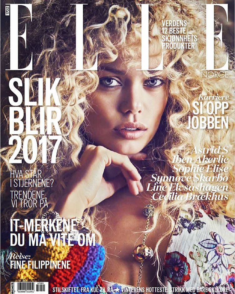 Frida Aasen featured on the Elle Norway cover from January 2017