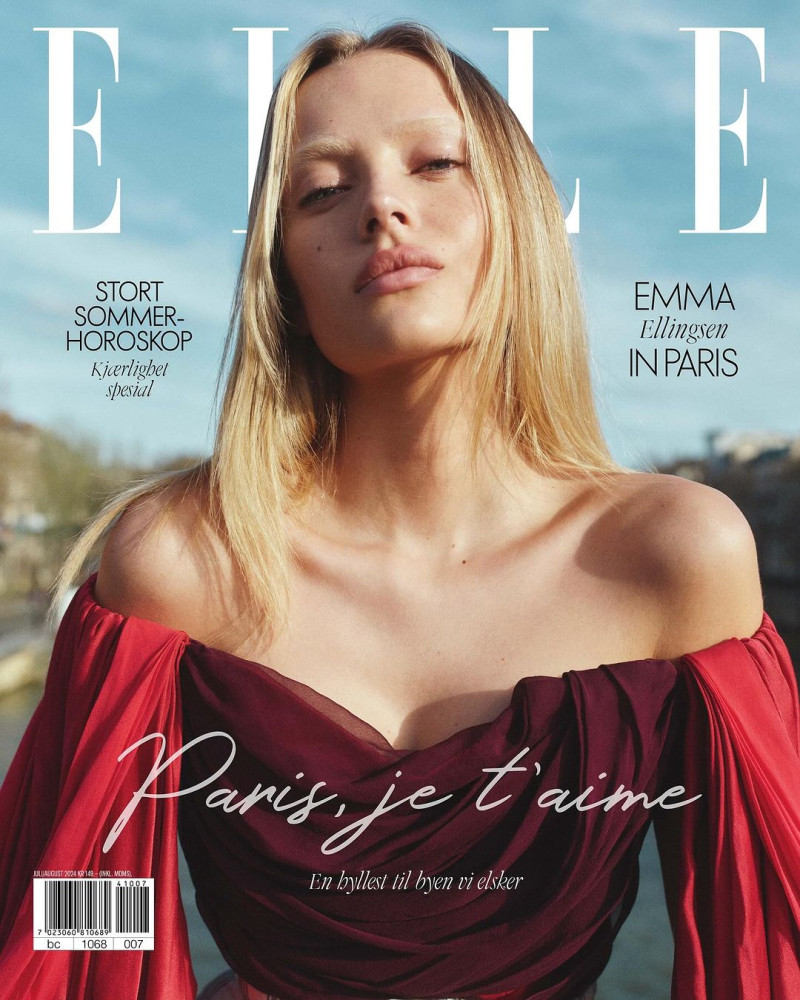 Emma Ellingsen featured on the Elle Norway cover from July 2024