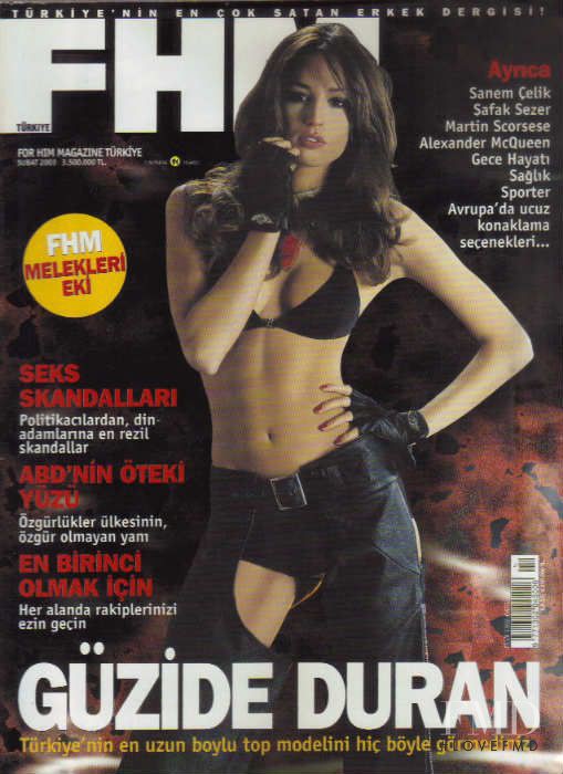 Guzi Duran featured on the FHM Turkey cover from February 2003
